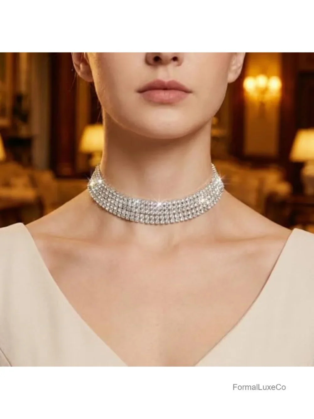Rhinestone Choker Necklace & Earring Set, Sparkly Diamond Choker, Adjustable